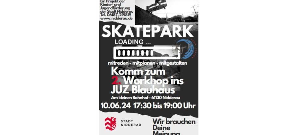 Poster zum 2. Beteiligungsworkshop des Skateparks in Nidderau